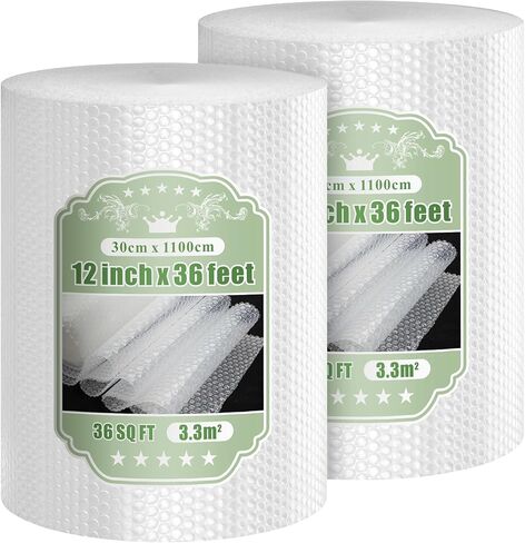 Round Rich 2 Packs Bubble Roll Made in USA - غلاف تعبئة الفقاعات للتحرك والشحن القياسي الحجم 12 بوصة × 36 قدمًا مع وسادة 3/16 'واللوازم مثقبة كل 12' ' in Kuwait
