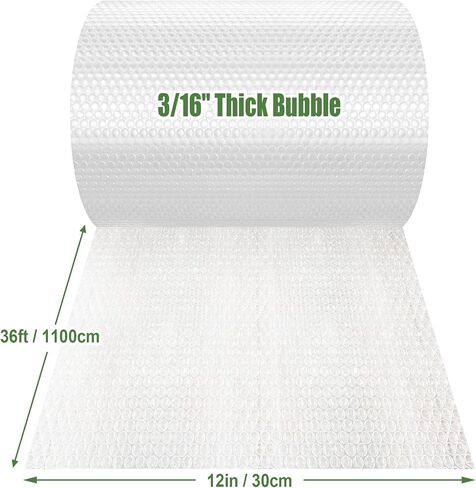 Round Rich 2 Packs Bubble Roll Made in USA - غلاف تعبئة الفقاعات للتحرك والشحن القياسي الحجم 12 بوصة × 36 قدمًا مع وسادة 3/16 'واللوازم مثقبة كل 12' ' in Kuwait
