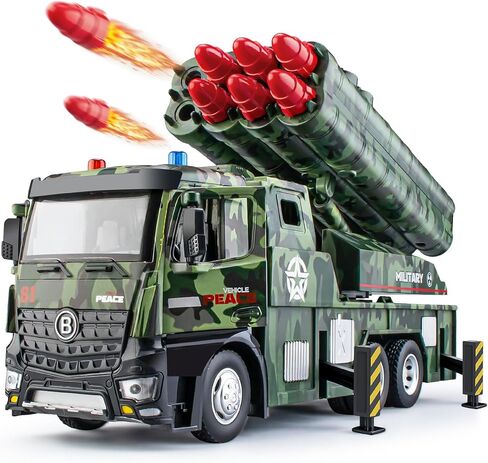 Side Loading Garbage Truck Toys Metal CAB, Trash Truck with Air-Pump Function, Lights & Sounds, Includes 4 Trash Bins, Learning Cards, Birthday Gift for Toddlers Kids 12" in Kuwait
