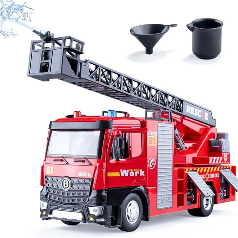 Side Loading Garbage Truck Toys Metal CAB, Trash Truck with Air-Pump Function, Lights & Sounds, Includes 4 Trash Bins, Learning Cards, Birthday Gift for Toddlers Kids 12" in Kuwait