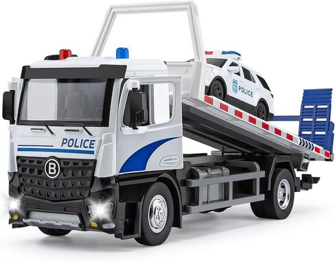 Side Loading Garbage Truck Toys Metal CAB, Trash Truck with Air-Pump Function, Lights & Sounds, Includes 4 Trash Bins, Learning Cards, Birthday Gift for Toddlers Kids 12" in Kuwait