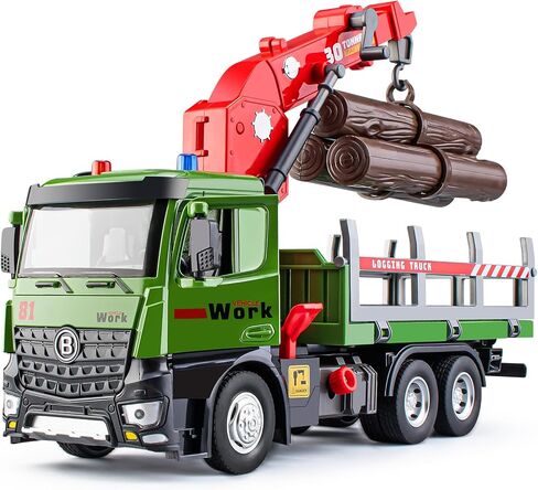 Side Loading Garbage Truck Toys Metal CAB, Trash Truck with Air-Pump Function, Lights & Sounds, Includes 4 Trash Bins, Learning Cards, Birthday Gift for Toddlers Kids 12" in Kuwait