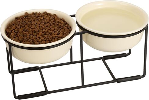 Elevated Ceramic Dog Food Bowl - Raised Dog Bowl with Non-Slip Metal Stand - Lifted Dog Dish - Small Dog Water Bowl - Dog Feeding Bowl - Ideal for Puppies and Cats - 1 Cup - 13.5 fl oz - Green in Kuwait