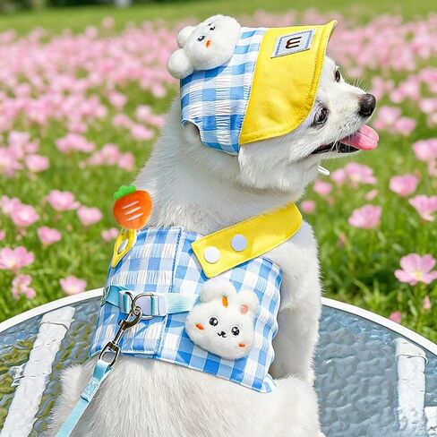 Cat Puppy Costume Sun Hat Leash Vest Harness 3pcs Set Cute Plaid Pattern Cartoon Plush Decor Pet Accessories for Cat Small Dog Gift Choice (Pink 3pcs Set,X-Large) in Kuwait