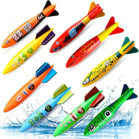 Summer Pool Toys 10 Pcs, Swimming Diving Toys with Brightly Colored Torpedoes, Fun Sinking Set in Kuwait
