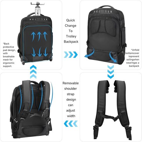 Rolling Backpack,travel backpack with wheels,Water Resistant carry on luggage with USB C Ports,Anti-Theft,wheeled backpack for travel,Business and Commuting in Kuwait