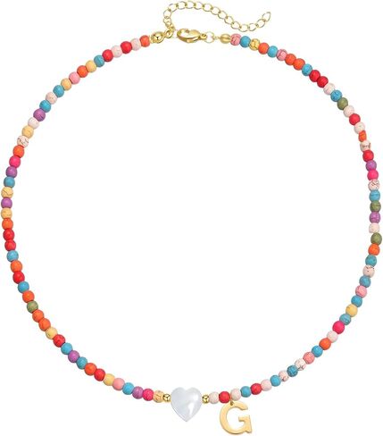 Wellike Initial Necklaces for Women Girls Colorful Beaded Choker Necklace Stainless Steel 18K Gold Plated Y2K Aesthetic Gold Letter Necklace Handmade Boho Summer Necklace Jewelry Gift in Kuwait