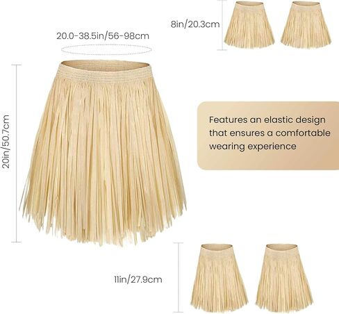Wildarms Hawaiian Tropical Carnival Costume 2Pack - تنورة ورقة قابلة للتعديل لحفلات الشاطئ ، هالوين ومساحات الأحداث Zulu in Kuwait