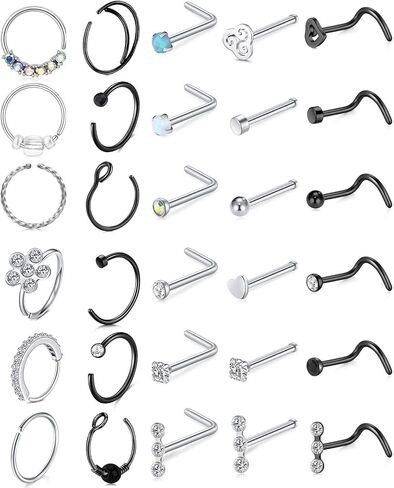 Longita 6mm 7mm 8mm 18g Horseshoe Nose Ring for Women Double Gem Horse Shoe Nose Ring Hoop Surgical Steel Gold Cartilage Helix Tragus Earring Hoops Labret Lip Piercing Jewelry Small Septum Rings 18g in Kuwait