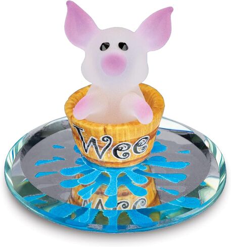 Glass Baron White and Pink Little Wee Pig Figurine in Brown Barrel On Hand Beveled Mirror Base Accented in Genuine Swarovski Crystal in Kuwait
