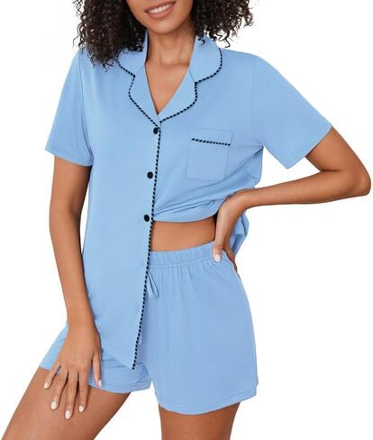 Ekouaer Pajama Set for Women Classic Loose Short Sleeve Pjs Set with Pockets in Kuwait