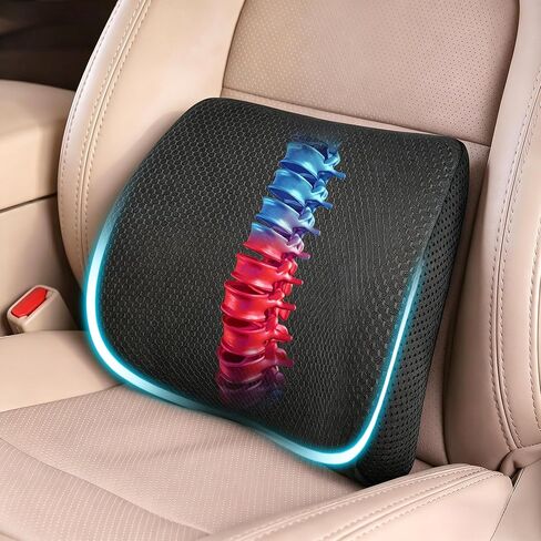 Lumbar Support Pillow for Car, Lower Back Support for Driving Seat Memory Foam Lumbar Pillow for Office Chair - Back Pain Relief for Car Seat, Wheelchair (Black) in Kuwait