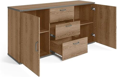 NBF Rivet Office Credenza - Modern Buffet Cabinet with Storage - Credenza Storage Cabinet with Drawers - Office Credenza with Weathered Gray Laminate (72" W) in Kuwait