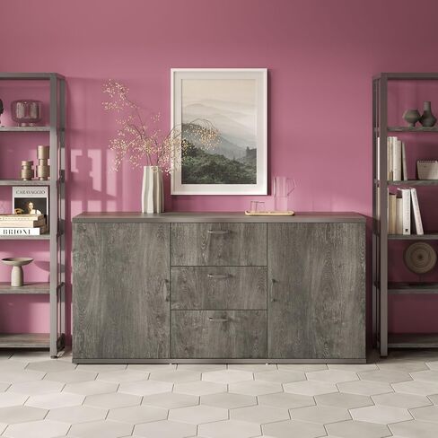 NBF Rivet Office Credenza - Modern Buffet Cabinet with Storage - Credenza Storage Cabinet with Drawers - Office Credenza with Weathered Gray Laminate (72" W) in Kuwait