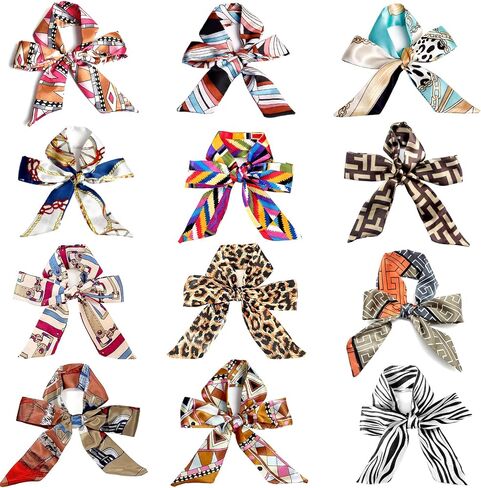 RainFlowwer Fashion Scarf Handle Bag Hair Tie Headband, 12Pcs Neckerchief Package Hair Head Band for Purse Decor, Neck Scarf Skinny Scarfs for Women Hair Bracelet in Kuwait
