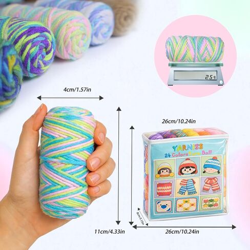 Yarniss Crochet Yarn Kits, 100% Acrylic Yarn Skeins 24x25g, Multicolor Knitting Yarn 1320 Yards with 4.0mm Crochet Hook in Kuwait