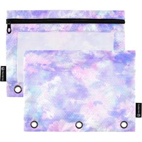 Purple Tie-dye Print Pencil Pouch for 3 Ring Binder，Zippered Pencil Case with Clear Window Organizers Bag 2 Packs in Kuwait