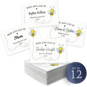 Personalized Cotton Fabric Tags 2"x3" Each | Custom Sewing Labels, Set of 12 Labels – Sew On or Iron On – Gift for Quilters, Knitters, Grandma – Machine Washable Quilt Tags - Cute Buzzing bee in Kuwait