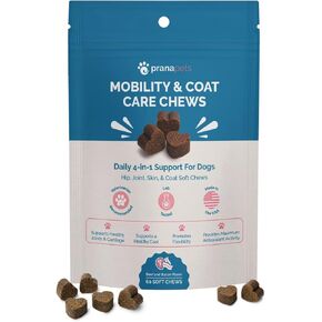 PranaPets Mobility & Coat Care Chews for Dogs & Puppies | Joint Supplement | Skin & Coat Health | Peanut Butter & Jelly Flavor | 90 Soft Chews in Kuwait