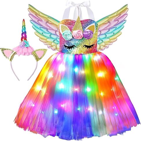 SKCAIHT Unicorn Costumes for Girls LED Light Up Unicorn Princess Tutu Dress for Halloween Birthday Party Gifts in Saudi Arabia