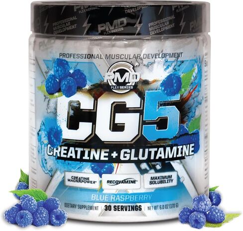 PMD Sports CG5 Premium Creatine & L Glutamine Powder, Power Recovery, Build Lean Muscle, Increase Workout Performance, Maximum Strength Pre Workout & Post Workout, Unflavored, 60 Servings in Kuwait