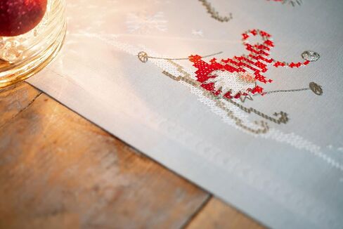 Vervaco Embroidery Christmas Embroidery Kits Cross Stitch Table Runner DIY Set, Tablecloth to Embroider with Image on Cotton and Embroidery Thread, 16 x 40 Inches, Gnomes Skiing in Kuwait