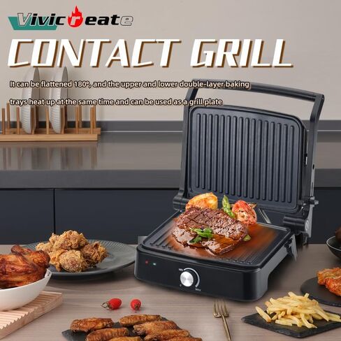 Vivicreate 5 in 1 Contact Grill, Stainless Steel Panini Press and Sandwich Maker, Nonstick Double Sided Grill and Griddle Plate, Electric Grill in Saudi Arabia