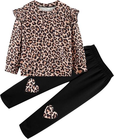 Girls Fall Winter Outfits Cartoon Animal Long Sleeve Crewneck Sweatshirt Top+Sweatpant 2 Piece Clothing Set 3-9T in Saudi Arabia