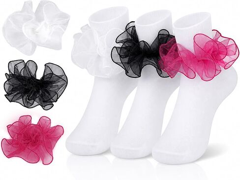 Lace Ruffle Socks for Girls with Turn-Cuff Fold-Over Toddler Frilly Ankle Socks for Pageant Ballet Dress Sock Baby in Kuwait