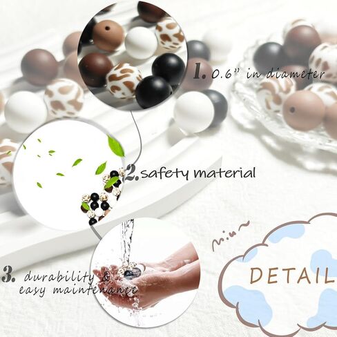 50Pcs Brown Cow Silicone Beads for Keychain Making, Silicone Beads 15mm for Bracelets, Wristlets, Lanyard, Bead Pen, Necklace Jewelry Making, Rubber Beads DIY Craft Kit Accessories in Kuwait