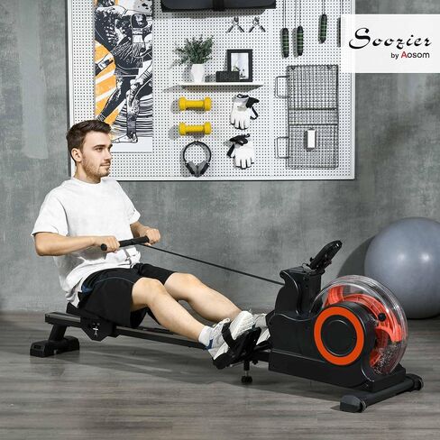 Soozier Water Rowing Machine for Home, Foldable Rower Machine with Adjustable Resistance, Wheels, LCD Monitor and Tablet Holder, 264lbs Weight Capacity in Kuwait