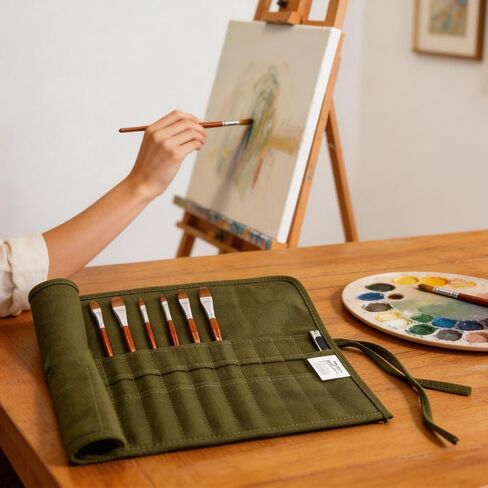 Green Paint Brush Holder Roll up Pouch 22 Slots Paint Brush Holder Artist Paint Brush Roll up Bag Holder Canvas Pouch Case,16.54" L x 12.3" W in Saudi Arabia