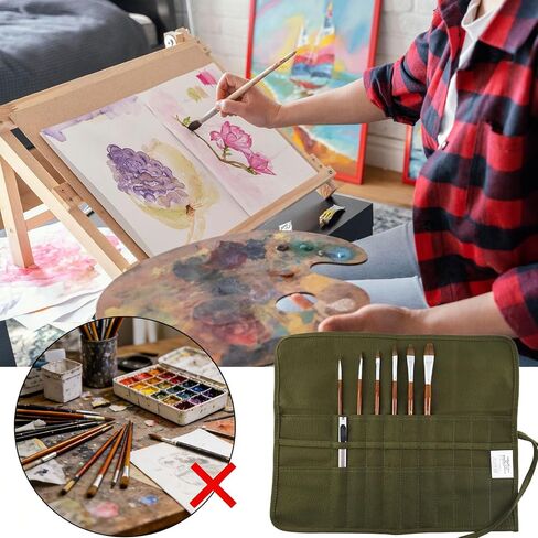Green Paint Brush Holder Roll up Pouch 22 Slots Paint Brush Holder Artist Paint Brush Roll up Bag Holder Canvas Pouch Case,16.54" L x 12.3" W in Saudi Arabia