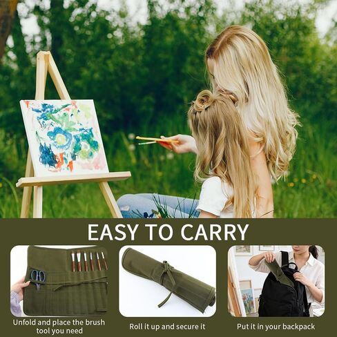 Green Paint Brush Holder Roll up Pouch 22 Slots Paint Brush Holder Artist Paint Brush Roll up Bag Holder Canvas Pouch Case,16.54" L x 12.3" W in Saudi Arabia