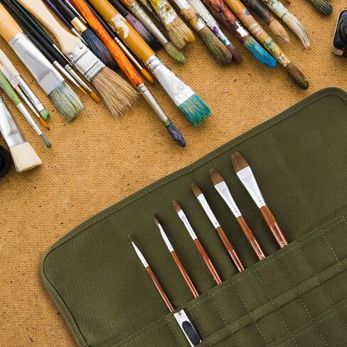 Green Paint Brush Holder Roll up Pouch 22 Slots Paint Brush Holder Artist Paint Brush Roll up Bag Holder Canvas Pouch Case,16.54" L x 12.3" W in Saudi Arabia