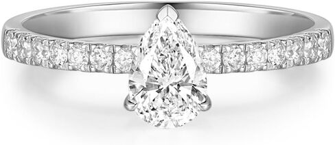 AGVANA 'Radiant Muse' 0.3-1.0 Carat Pear-Cut Lab Grown Diamond Ring in Sterling Silver (0.5-1.2 Ct. Tw.) Engagement Anniversary Wedding Ring for Women (D-E Color, VS Clarity) in Saudi Arabia