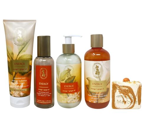 Bath & Body Works Aromatherapy Energy Orange + Ginger Oil Essential Oil Perfume Mist, Ultimate Hydration Body Cream, Body Wash & Foam Bath and Body Lotion with a Peach Gardenia Bar Soap in Saudi Arabia