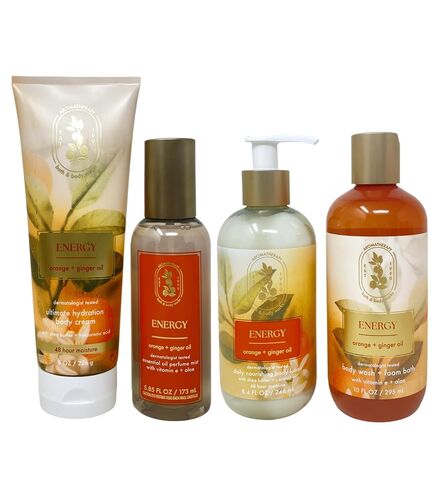 Bath & Body Works Aromatherapy Energy Orange + Ginger Oil Essential Oil Perfume Mist, Ultimate Hydration Body Cream, Body Wash & Foam Bath and Body Lotion with a Peach Gardenia Bar Soap in Saudi Arabia