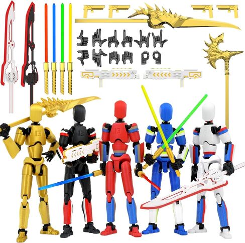 T13 Action Figure Already Assembled, 5-Pack Multi-Colored Titan 13 Action Figure Set Dummy with Laser Saber 3D Printed T 13 Lucky 13 Robo 13 Nova 13 Action Figures, Figura de acción t13, 5 Colors in Kuwait