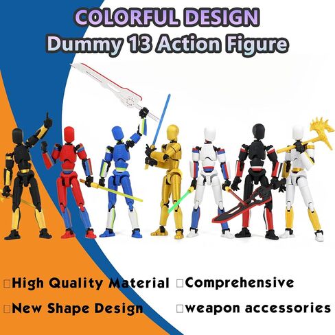 T13 Action Figure Already Assembled, 5-Pack Multi-Colored Titan 13 Action Figure Set Dummy with Laser Saber 3D Printed T 13 Lucky 13 Robo 13 Nova 13 Action Figures, Figura de acción t13, 5 Colors in Kuwait