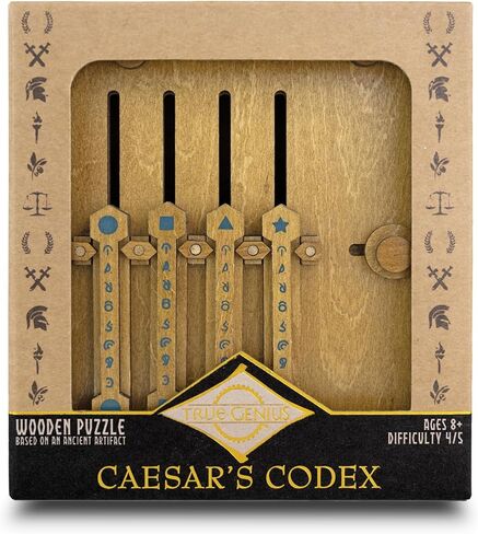 Project Genius Caesar's Codex Classic Wooden Puzzle Box for Kids 8+, Teens, and Adults - Secret Hidden Compartment for Cash, Valuables, and Gift Cards - True Genius Brainteaser, Solve Code to Open Box in Kuwait
