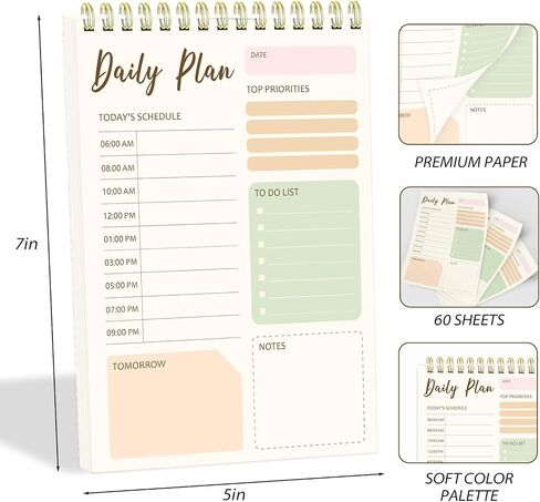 Daily To Do List Notebook 60 Sheets - Portable Undated Spiral Productivity Planner for Goal Setting, Daily Planner for Office, Work Desk Accessories for Women - Green, 5.1 x 7 Inch in Kuwait