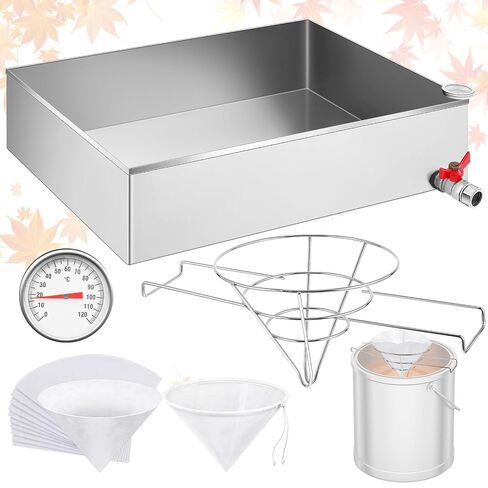 Maple Syrup Evaporator Pan 24 x 18 x 6 Inch with 10" Fryer Filter Stand 10 Pcs Fryer Oil Filter a Thermometer Stainless Steel Maple Syrup Pan for Boiling Syrup for Home Outdoor in Kuwait