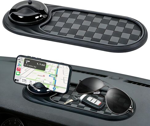 Universal Anti-Slip Car Dashboard Mat with 360° Rotating Phone Holder – Multi-Functional Organizer Pad for Phones, Sunglasses, Keys, and Daily Essentials (Gray Black) in Kuwait