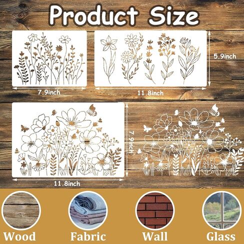 50 Pcs Botanical Flower Stencils for Crafts,Reusable Small Wildflower Stencils for Painting-Cute Flower Leaf Art Drawing Template for Paper Wood Furniture Wall (Flowers 2) in Kuwait