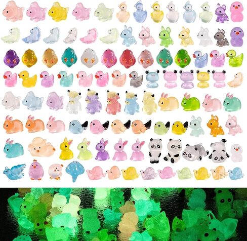 140Pcs Glow-in-The-Dark Mini Resin Animal Figurines Miniature Figures Glowing in The Dark Garden Accessories Aquarium Landscape Bonsai Ornaments in Kuwait