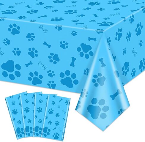 4 Pack Puppy Dog Paw Print Tablecloths, Blue Orange Paw Print and Bone Sign Dog Party Decorations for Pet Lets Pawty Party Supplies, 51 x 86 inch in Kuwait