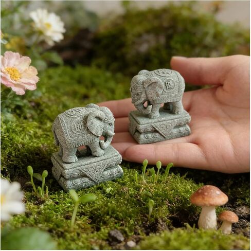livelyfish A Pair of Elephant Statue Aquarium Foo Dogs Figurine FengShui Sculptural for 10 Gallon or Small Fish Tank Decorations, S in Kuwait