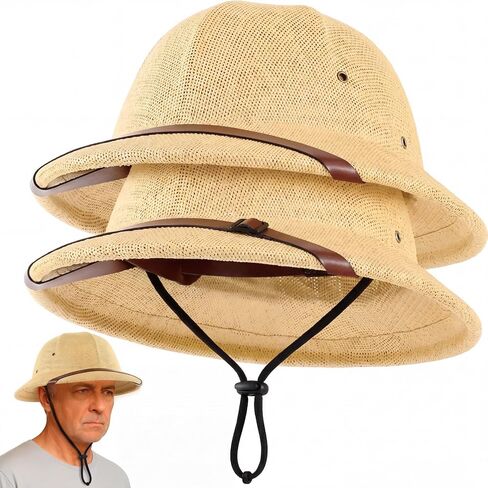 JaGely 2 Pack Pith Helmet Safari Hat for Men, Sturdy and Adjustable Men's Adult Costume Straw Hats Helmet Outfit for Hiking, Gardening, Zoo, Outdoor Adventures, Completing Safari Jungle or Explorer in Kuwait