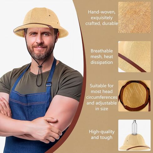 JaGely 2 Pack Pith Helmet Safari Hat for Men, Sturdy and Adjustable Men's Adult Costume Straw Hats Helmet Outfit for Hiking, Gardening, Zoo, Outdoor Adventures, Completing Safari Jungle or Explorer in Kuwait